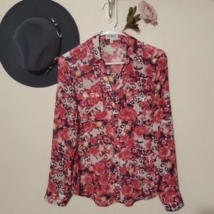 Express Portofino Sheer Floral Buttonup Shirt womens size small